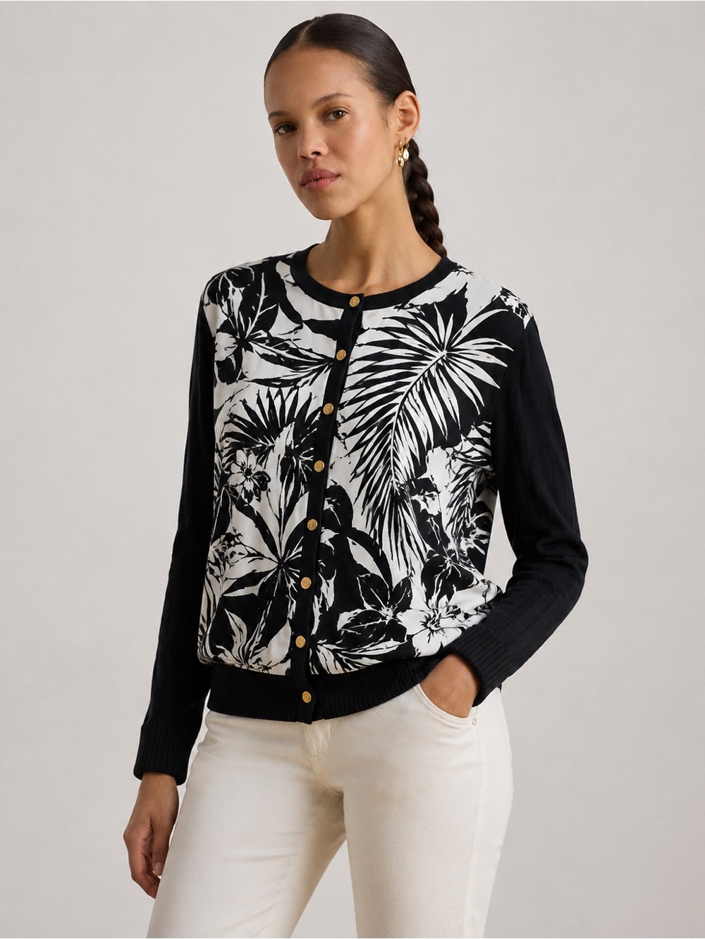 Lauren Ralph Lauren Silk Cashmere Cardigan Black White Luxe Women Size 1X